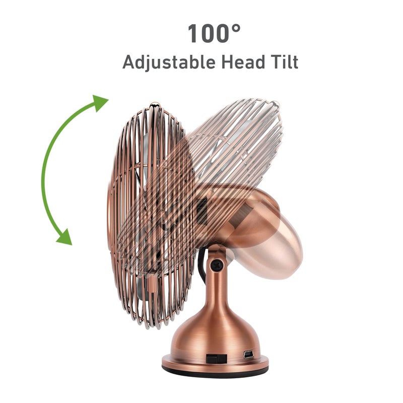 HOLMES 4" Mini Heritage Desk Fan, USB-Powered, Single Speed, 4 Blades, Adjustable 100Â° Head Tilt, Metal Construction, Ideal for Home, Dorm Rooms, Bedrooms, Office or Travel, Vintage Brushed Copper - Image 5